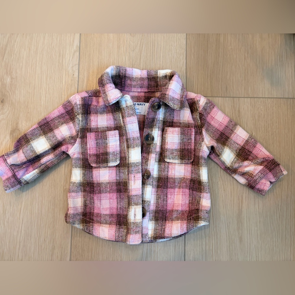 Old Navy Pink Brown Plaid Kids Shacket